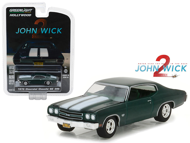 1970 Chevrolet Chevelle SS 396 Green with White Stripes "John Wick: Chapter 2" (2017) Movie "Hollywood Series" Release 18 1/64 Diecast Model Car by Greenlight
