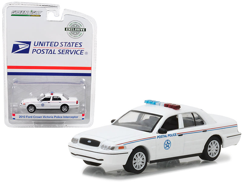 2010 Ford Crown Victoria United States Postal Service (USPS) Police White 1/64 Diecast Model Car by Greenlight