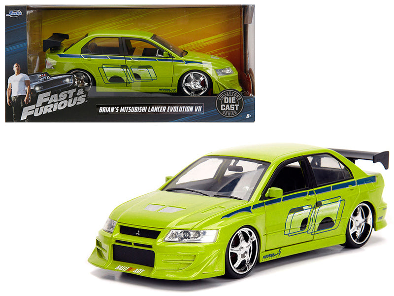 Brian's Mitsubishi Lancer Evolution VII Green with Graphics "Fast & Furious" Movie 1/24 Diecast Model Car by Jada