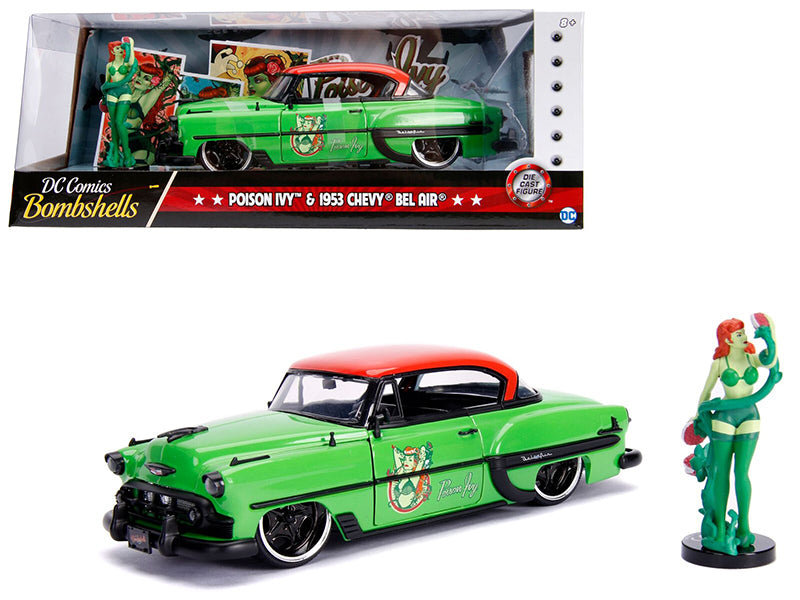 1953 Chevrolet Bel Air Green and Red Top with Poison Ivy Diecast Figure "DC Comics Bombshells" Series 1/24 Diecast Model Car by Jada