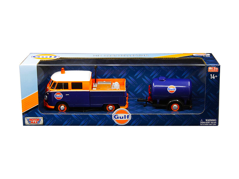 Volkswagen Service Pickup Truck with Plastic Oil Tank "Gulf Oil" 1/24 Diecast Model Car by Motormax