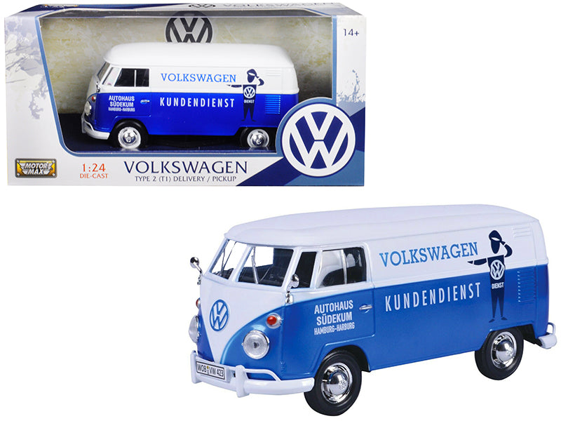 Volkswagen Type 2 (T1) Delivery Van Autohaus Sudekum "Kundendienst" Candy Blue and White 1/24 Diecast Model Car by Motormax
