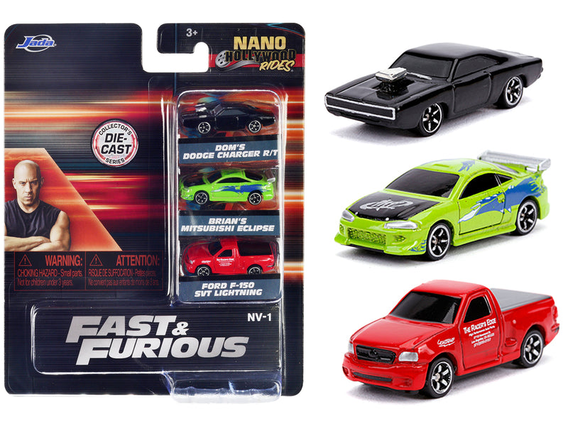 "Fast & Furious" 3 piece Set "Nano Hollywood Rides" Diecast Model Cars by Jada