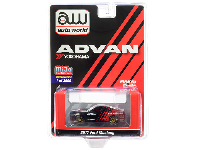 2017 Ford Mustang "ADVAN Yokohama" Red and Black Limited Edition to 3600 pieces Worldwide 1/64 Diecast Model Car by Auto World