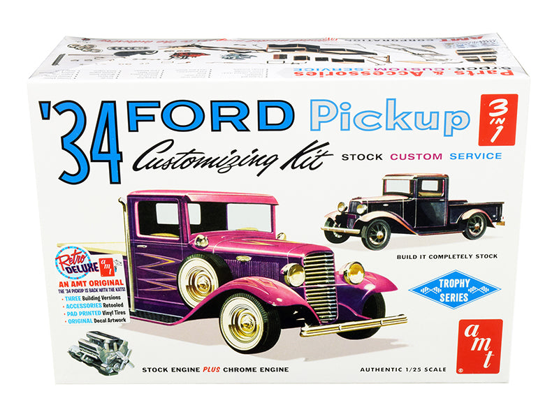 Skill 2 Model Kit 1934 Ford Pickup Truck 3 in 1 Kit "Trophy Series" 1/25 Scale Model by AMT