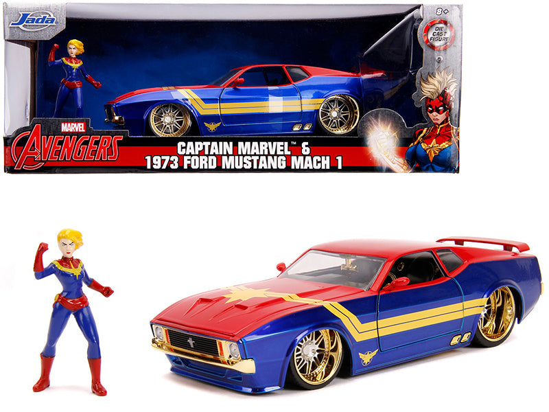 1973 Ford Mustang Mach 1 with Captain Marvel Diecast Figurine "Avengers" "Marvel" Series 1/24 Diecast Model Car by Jada
