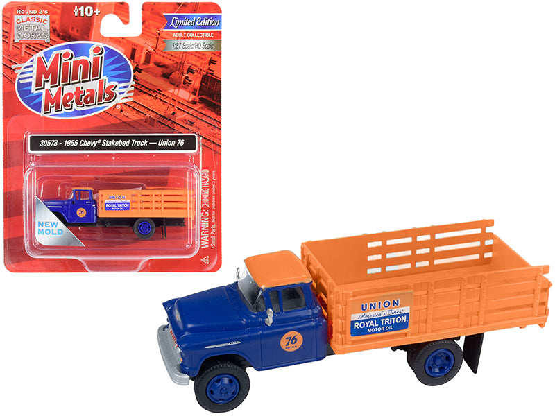 1955 Chevrolet Stakebed Truck "Union 76" Blue and Orange 1/87 (HO) Scale Model by Classic Metal Works