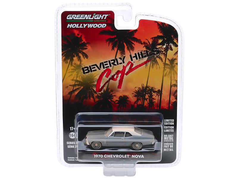 1970 Chevrolet Nova Blue Metallic with White Top (Unrestored) "Beverly Hills Cop" (1984) Movie "Hollywood Series" Release 27 1/64 Diecast Model Car by Greenlight