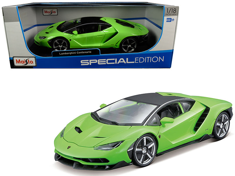 Lamborghini Centenario Lime Green with Matt Black Top 1/18 Diecast Model Car by Maisto